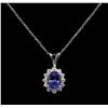 Image 1 : 2.28ct Tanzanite and Diamond Pendant With Chain - 14KT White Gold