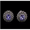 Image 1 : 3.89ctw Tanzanite and Diamond Earrings - 14KT White Gold