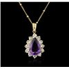 Image 1 : 14KT Yellow Gold 4.38ct Amethyst and Diamond Pendant With Chain