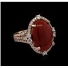 Image 1 : 5.22ct Coral and Diamond Ring - 14KT Rose Gold