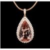 Image 1 : 14KT Rose Gold GIA Certified 34.63ct Morganite and Diamond Pendant With Chain