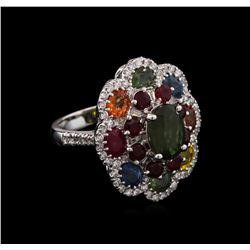 7.21ctw Multi Gemstone and Diamond Ring - 14KT White Gold