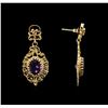 Image 2 : 6.00ctw Amethyst and Diamond Earrings- 14KT Yellow Gold