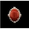Image 2 : 6.09ct Red Coral and Diamond Ring - 14KT Rose Gold