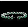 Image 3 : 14KT White Gold 15.83ctw Emerald and Diamond Bracelet