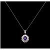 Image 2 : 3.61ct Tanzanite and Diamond Pendant With Chain - 18KT White Gold