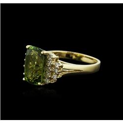 14KT Yellow Gold 4.92ct Peridot and Diamond Ring