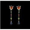 Image 1 : 12.96ctw Multi Gemstone and Diamond Earrings - 18KT Yellow Gold