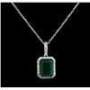 Image 1 : 3.65ct Emerald and Diamond Pendant With Chain - 14KT White Gold