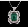 Image 2 : 12.37ct Emerald and Diamond Pendant With Chain - 14KT Yellow Gold