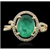 Image 2 : 14KT Yellow Gold 1.72ct Emerald and Diamond Ring