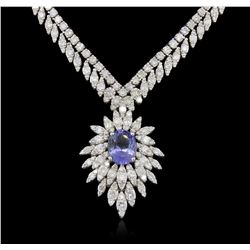 14KT White Gold 3.87ct Tanzanite and Diamond Necklace