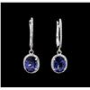 Image 1 : 3.91ctw Tanzanite and Diamond Dangle Earrings - 14KT White Gold