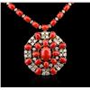 Image 1 : 14KT Yellow Gold 33.95ctw Coral and Diamond Necklace