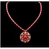 Image 2 : 14KT Yellow Gold 33.95ctw Coral and Diamond Necklace