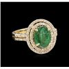 Image 1 : 1.78ct Emerald and Diamond Ring - 14KT Yellow Gold