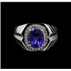 Image 2 : 3.79ct Tanzanite and Diamond Mens Ring - 14KT White Gold