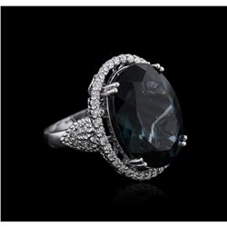 14KT White Gold 20.61ct Topaz and Diamond Ring