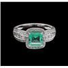 Image 2 : 1.04ct Emerald and Diamond Ring - 18KT White Gold