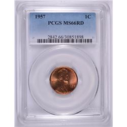 1957 LINCOLN CENT, PCGS MS-66 RED