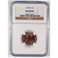 1973-S LINCOLN CENT, NGC MS-66 RED