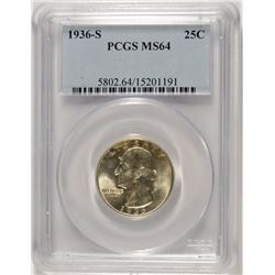 1936-S WASHINGTON QUARTER, PCGS MS-64