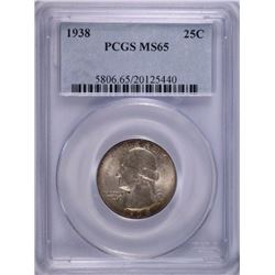 1938 WASHINGTON QUARTER, PCGS MS-65 GEM,  ATTRACTIVE COIN!