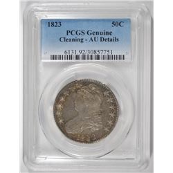 1823 BUST HALF DOLLAR, PCGS AU ( cleaned l GRADES AU-58