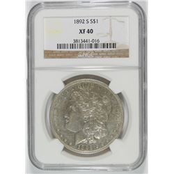 1892-S MORGAN SILVER DOLLAR, NGC XF-40  SEMI-KEY