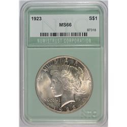 1923 PEACE SILVER DOLLAR, NTC SUPERB GEM BU