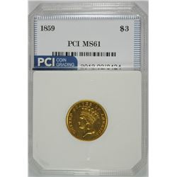 1859 $3.00 GOLD, PCI CH BU