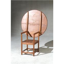 American Pine Chair Table New England, First Half 19th Century Top with opening crack. H...