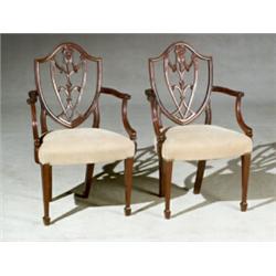 Pair of Federal Mahogany Shield-Back Armchairs New York, Circa 1790-1800 Each arm repaired...