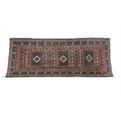 Shiraz Rug Post 1950 Red ground with three latchhook medallions enclosing a latchhook diamo...