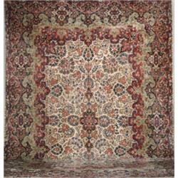 Kerman Rug Second Quarter 20th Century Beige ground with millefleur field centering a sh...