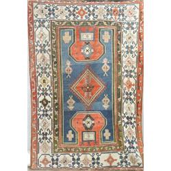 Property of a Baltimore Collector Bergamo Rug Circa 1950 Shaded blue ground cent...