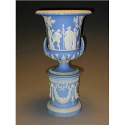 Property of Various Owners Wedgwood Light Blue Jasper Dip Vase on Associated Pedestal<...