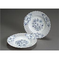 Five Meissen 'Blue Onion' Reticulated Chargers Last Half 20th Century Together with a simil...