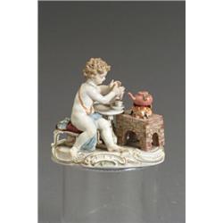 Meissen Figure of a Putto Preparing a Cup of Chocolate Late 19th-Early 20th Century With un...