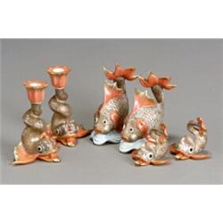 Herend 'Dolphin' Table Garniture Modern Consisting of: 1 Pair of Dolphin ornaments 1...