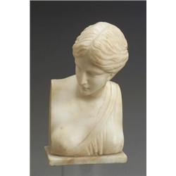 Continental Marble Bust of a Classical Woman Circa 1900 Crack along front. Height: 11 in...