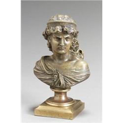 French Bronze Bust of a Classical Woman Circa 1900 Golden brown patina, raised on an ormolu...