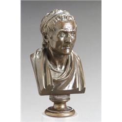 French Bronze Bust of Classical Man Circa 1900 Inscribed on back F. BARBEDIENNE. FONDEUR an...