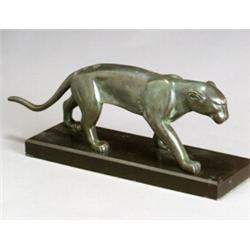 French Bronze Figure of a Stalking Lioness First Quarter 20th Century Signed on foot DE ROC...