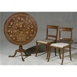 Anglo-Dutch Rococo Style Marquetry Mahogany Tip-Top Tripod Table and a Pair of Side Chairs ...