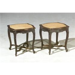 Pair of Louis XV Style Beechwood Caned Tabourets Circa 1900 Each with repairs to stretch...