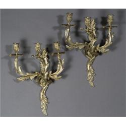 Set of Four Louis XV Style Ormolu Three-Light Bras de LumiFre First Quarter 20th Century<br...