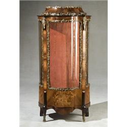 Louis XV Style Ormolu Mounted Parcel Ebonized Parquetry and Marquetry Kingwood Serpentine Vitrine...