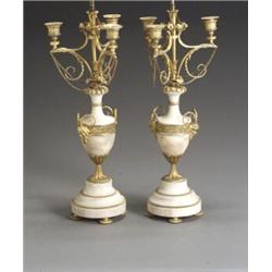 Property of Various Owners Pair of Louis XVI Style Ormolu Mounted White Marble Three-L...