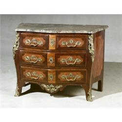 Louis XV Ormolu Mounted Parquetry Tulipwood and Kingwood Commode Stamped twice LARDIN JME, Mid...